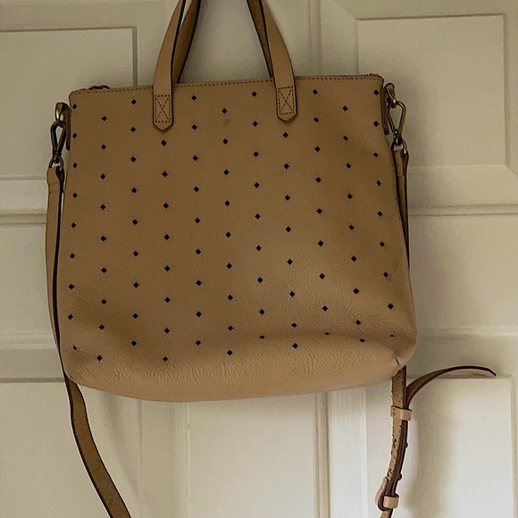 Madewell Handbags - MADEWELL PERFORATED TRANSPORT BEIGE LEATHER MINI CROSSBODY TOTE